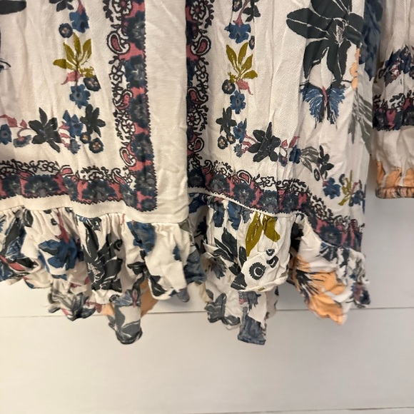 FREE PEOPLE 8 Violet hill ruffle detail V neck Tie boho shabby chic tunic dress - Picture 5 of 15